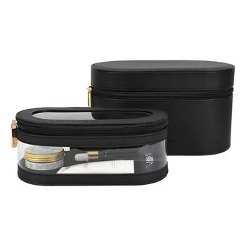 2pc Kate Hill Travelling Beauty Bag Case Set w/ Makeup Brush Holders Black