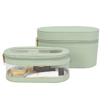 2pc Kate Hill Travelling Beauty Bag Case Set w/ Makeup Brush Holders Pistachio