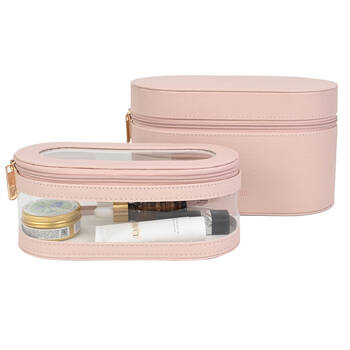 2pc Kate Hill Travelling Beauty Bag Case Set w/ Makeup Brush Holders Blush