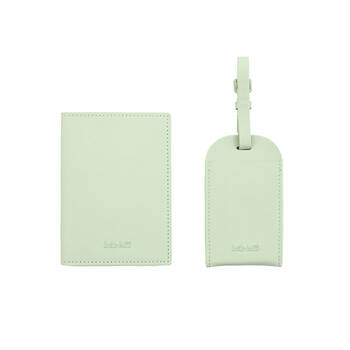 Kate Hill Passport Holder Wallet & Adjustable ID Luggage Tag Gift Set Pistachio
