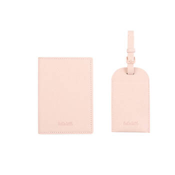 Kate Hill Passport Holder Wallet & Adjustable ID Luggage Tag Gift Set Blush