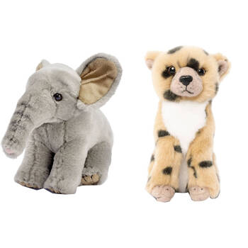 2pc Living Nature Sitting Cheetah Cub and Elephant Calf Plush Toy Set 0y+
