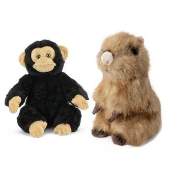 2pc Living Nature Small Chimp and Sitting Capybara Pup Plush Toy Set 0y+
