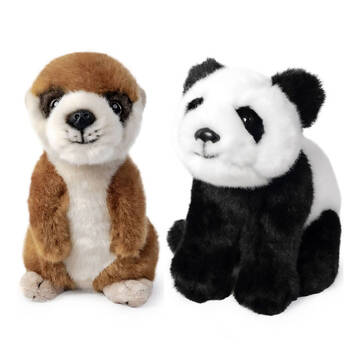 2pc Living Nature Meerkat Pup and Panda Cub Plush Soft Toy Combo Set 0y+