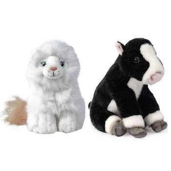 2pc Living Nature Sitting Friesian Calf and Ragdoll Kitten Plush Toy Set 0y+