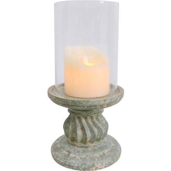 LVD Polyresin Hurricane Candle Holder Display Moss w/ Glass 34.5cm