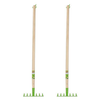 2PK Esschert Design Children's Wooden Mild Steel Rake Gardening Toy 80.5cm Green
