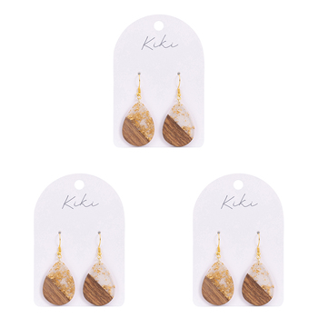 3PK Splosh KiKi Gold Foil Tear Drops Earrings Women Fashion Jewellery 7cm