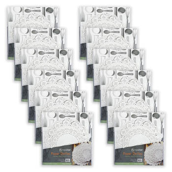 12x 60pc Topchef Multi-Size Round Paper Lace Doilies Pack White Assorted