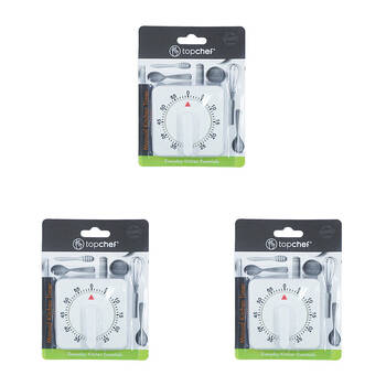 3PK Topchef Magnetic Mechanical Kitchen Countdown Timer 7x5cm White
