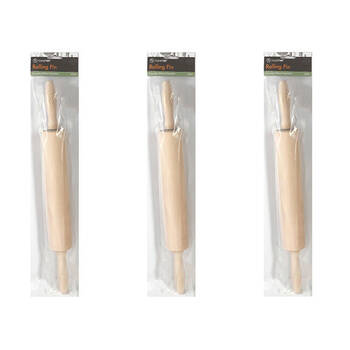 3PK Topchef Wooden Baking Rolling Pin Kitchen Utensil 42cm Natural