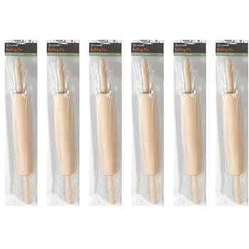 6PK Topchef Wooden Baking Rolling Pin Kitchen Utensil 42cm Natural