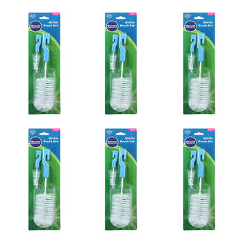6x 2pc Kemasi Bottle and Straw Cleaning Round Brush Set Blue & White