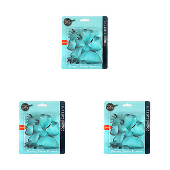3x 5pc Topchef Stainless Steel Multi Shape Cookie Cutters Silver Assorted