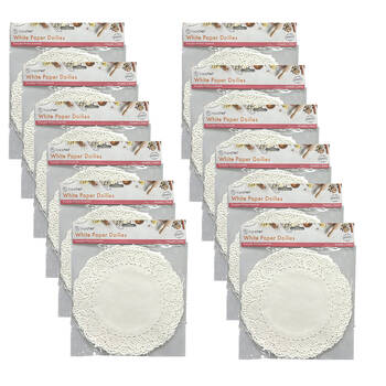 12x 20pc Topchef Round Paper Lace Decorative Doilies Pack 24cm White