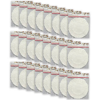 24x 20pc Topchef Round Paper Lace Decorative Doilies Pack 24cm White