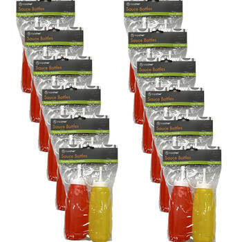 12x 2pc Topchef Ketchup and Mustard Sauce Bottles 300ml Red/Yellow