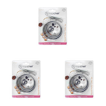 3x 3pc Topchef Stainless Steel Round Pastry Cutter Baking Set 6-8cm Silver