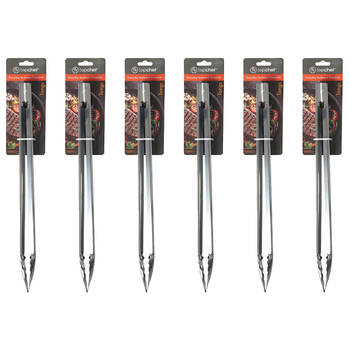 6PK Topchef Stainless Steel Long Handle Barbeque Grilling Tongs 40cm Silver