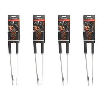 4PK Topchef Stainless Steel Barbeque Tongs w/ Handle Black/Silver