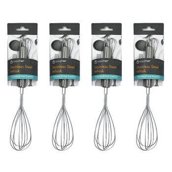 4PK Topchef Stainless Steel Whisk Beater Kitchen Utensil 28cm Silver