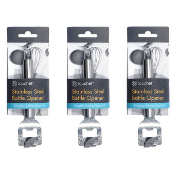 3PK Topchef Stainless Steel Bottle Opener Kitchen Utensil 17cm Silver