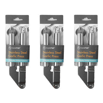 3PK Topchef Stainless Steel Garlic Press Kitchen Utensil 19cm Silver
