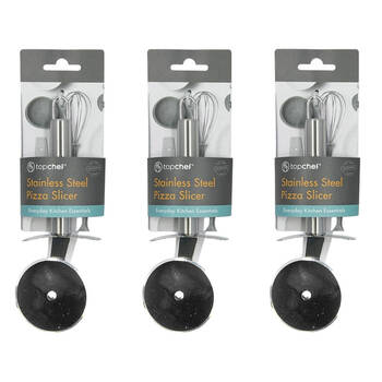 3PK Topchef Stainless Steel Pizza Slicer Kitchen Utensil 20.5cm Silver
