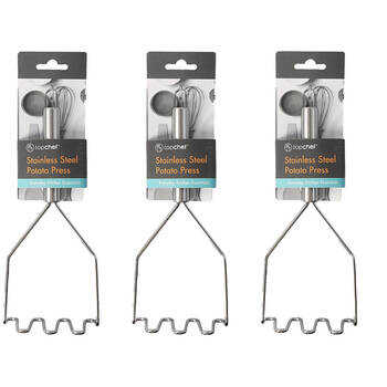 3PK Topchef Stainless Steel Potato Press Kitchen Utensil 26.5cm Silver