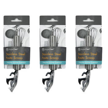 3PK Topchef Stainless Steel Pasta Scoop Kitchen Utensil 18.5cm Silver