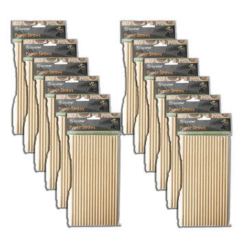 12x 50pc Topchef Disposable Single-Use Paper Drinking Straws 20cm Natural