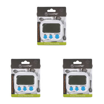 3PK Topchef Digital Kitchen Timer Stand w/ Magnetic Back 8x7cm White