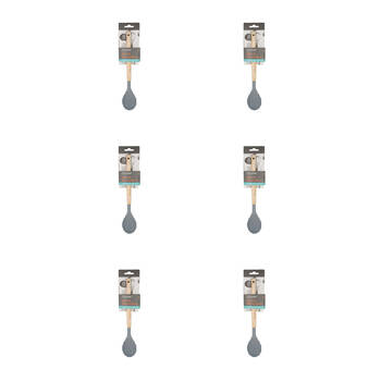 6PK Topchef Non Stick Silicone Solid Serving Spoon w/ Wood Handle