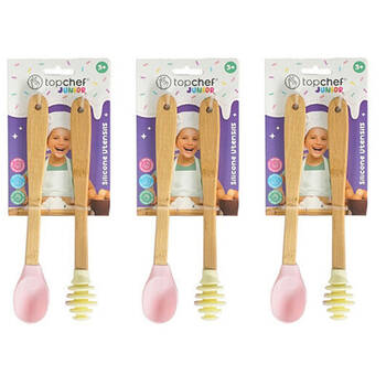 3x 2pc Topchef Silicone/Bamboo Spoon & Honey Dipper Kids Baking Set Assorted