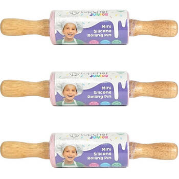 3PK Topchef Silicone/Bamboo Mini Rolling Pin Kids Baking Utensil Set Assorted