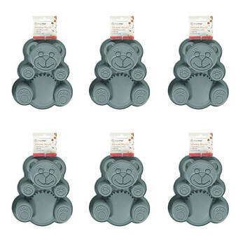 6PK Topchef Silicone Heat Resistant Mould 17x15cm Teddy Bear Assorted