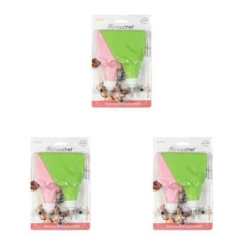 3x 6pc Topchef Stainless Steel/Silicone Reusable Icing Kit Multicoloured