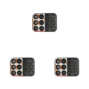 3PK Topchef Non-Stick 12 Cup Carbon Steel Muffin/Cupcake Pan