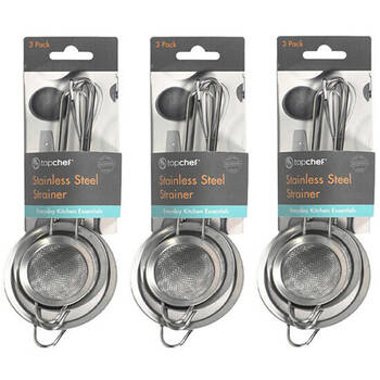 3x 3pc Topchef Stainless Steel Heat Resistant Strainers Sieve Set Silver
