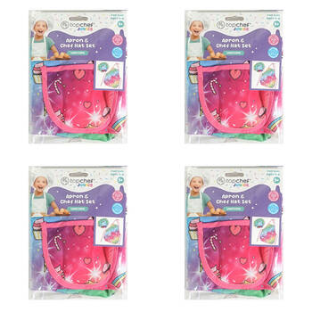 4x 2pc Topchef Kids Water Resistant Baking Apron and Chef Hat Set Assorted
