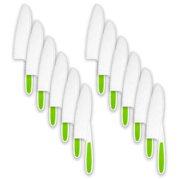 12PK Topchef Kids Friendly Silicone Cutting Kitchen Knife White & Green