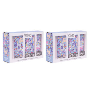 2PK Splosh Kids Unicorn Spend Save Give Money Box Piggy Bank 20.5cm Rectangle