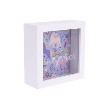 Splosh Kids Unicorn Clear Acrylic Money Box Coin Piggy Bank 13cm Square