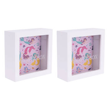 2PK Splosh Kids Mermaid Clear Acrylic Money Box Coin Piggy Bank 13cm Square