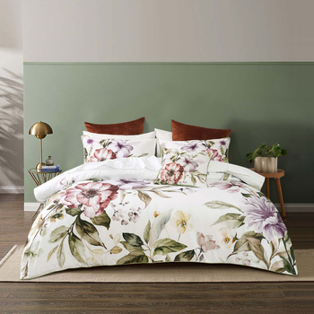 Bianca Minette Front/Reverse Cotton Sateen White Quilt Cover Set - King