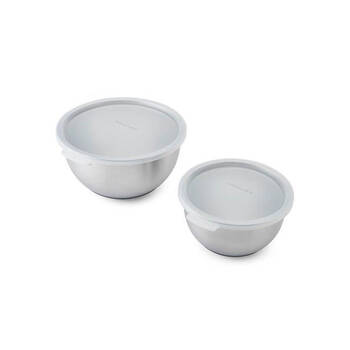 2pc KitchenAid Stainless Steel Food Mixing Bowls With Lids Silver