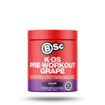 BSc K-OS Pre-Workout Powder Focus & Clarity 30 Serves 300mg Grape