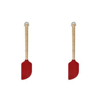 2PK KitchenAid Birchwood Handle Scraper Spatula Silicon Cooking Utensil Empire Red