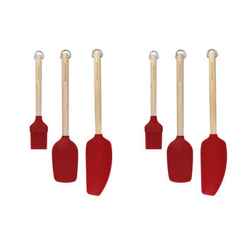2x 3pc KitchenAid Birchwood Handle Baking Utensil Set Silicone Heads Empire Red