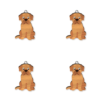 4pc French Mastiff Wooden Key Ring Pendant Hanging Accessory